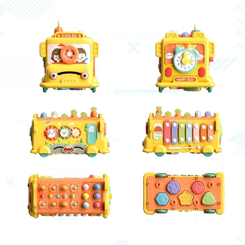 

Musical School Bus Toy Child Fishing Game Shape Sorting Puzzle Box Toddler Gift
