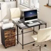 Home Office Desk with Power Outlet, Modern Study Writing Desk with 3 Hooks for Study Room, Home Office, Computer Desks 5