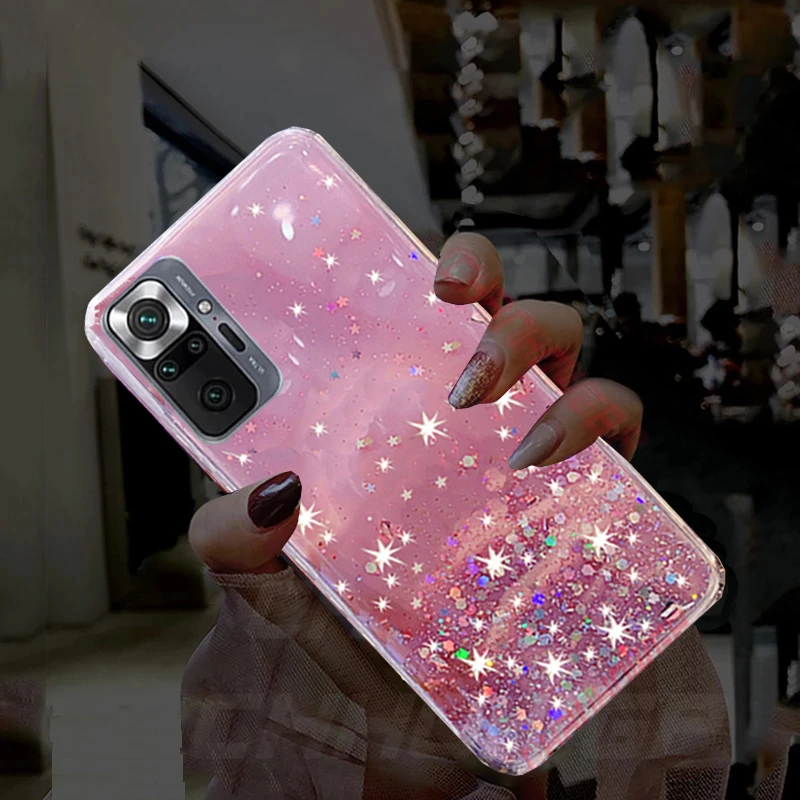 For Redmi Note 10 Pro Case Bling Star Glitter Sequin Cover For