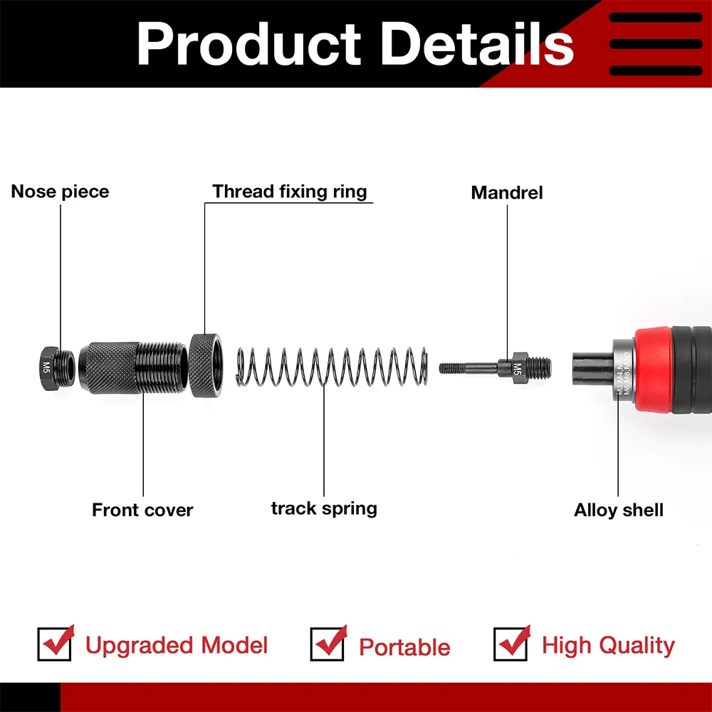 M3 M4 M5 M6 M8 M10 Electric Rivet Nut Adapter Cordless Home Rivet Gun Drill Bit Riveting Tools Tools Box 3-12mm
