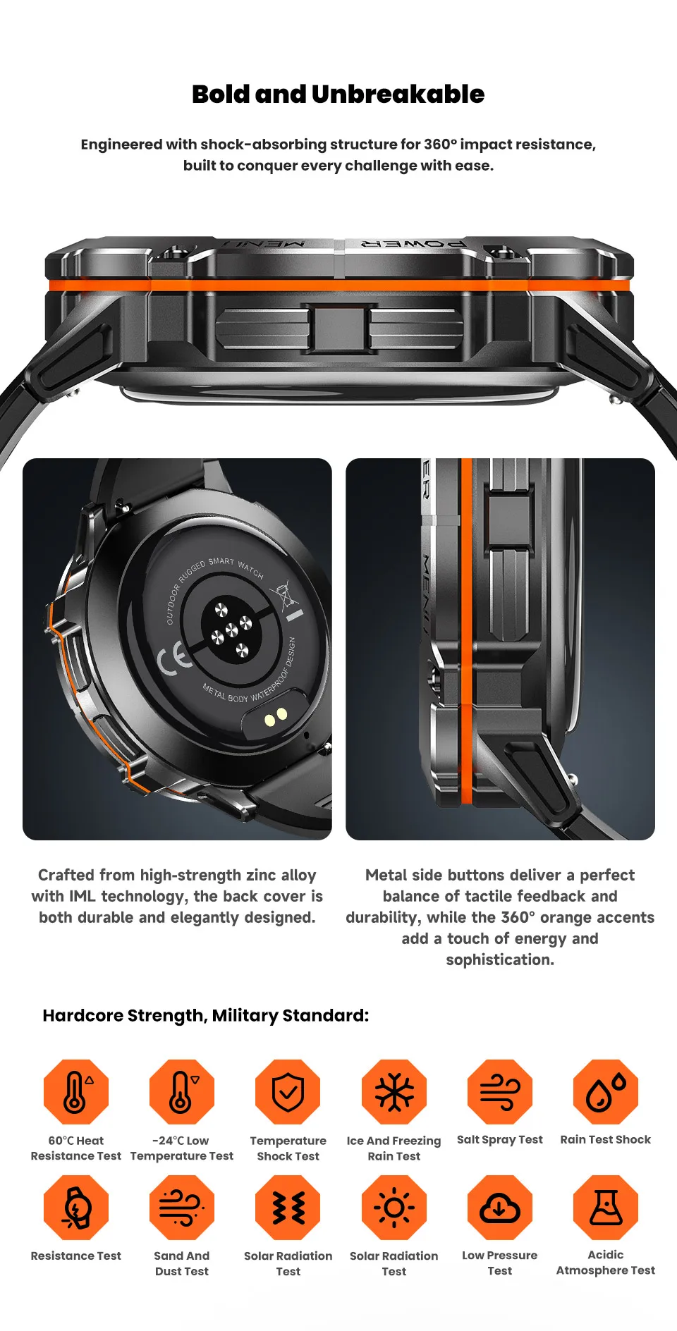 Tela do smartwatch mostrando o menu de funcionalidades