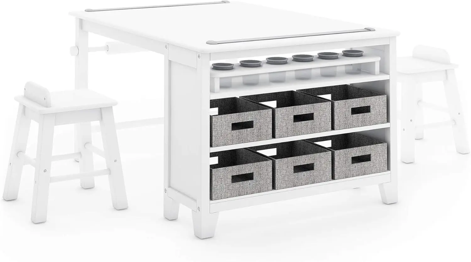 Children tables kids' art table and chair set creamy white wooden drawing and painting desk with paper roller paint cups