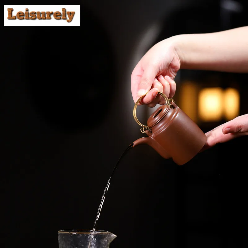 180ml Retro Yixing Purple Clay Teapots Handmade Lifting Handle Pot Raw Ore Purple Mud Kettle Zisha Tea Set Teaware Gift Supplies
