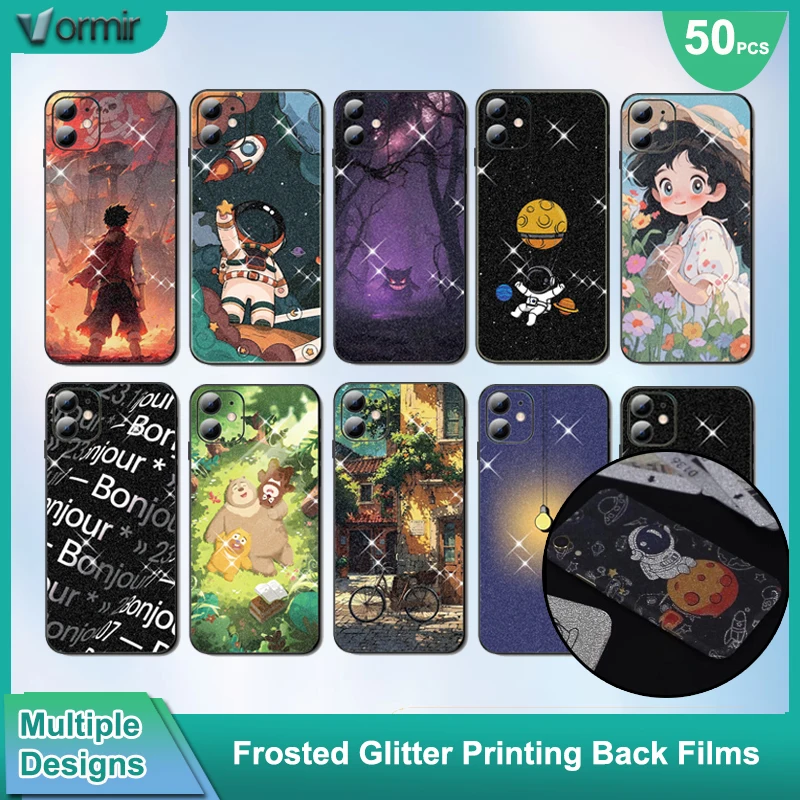 Vormir 50pcs 서리로 덥은 반짝이 디자인 전화 스킨 스티커 플로터 절단 기계에 대 한 다시 유리 필름 장식 스티커