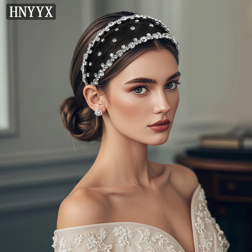 HNYYX Glitter Rhinestone Headband Wide Baroque Crystal Hair