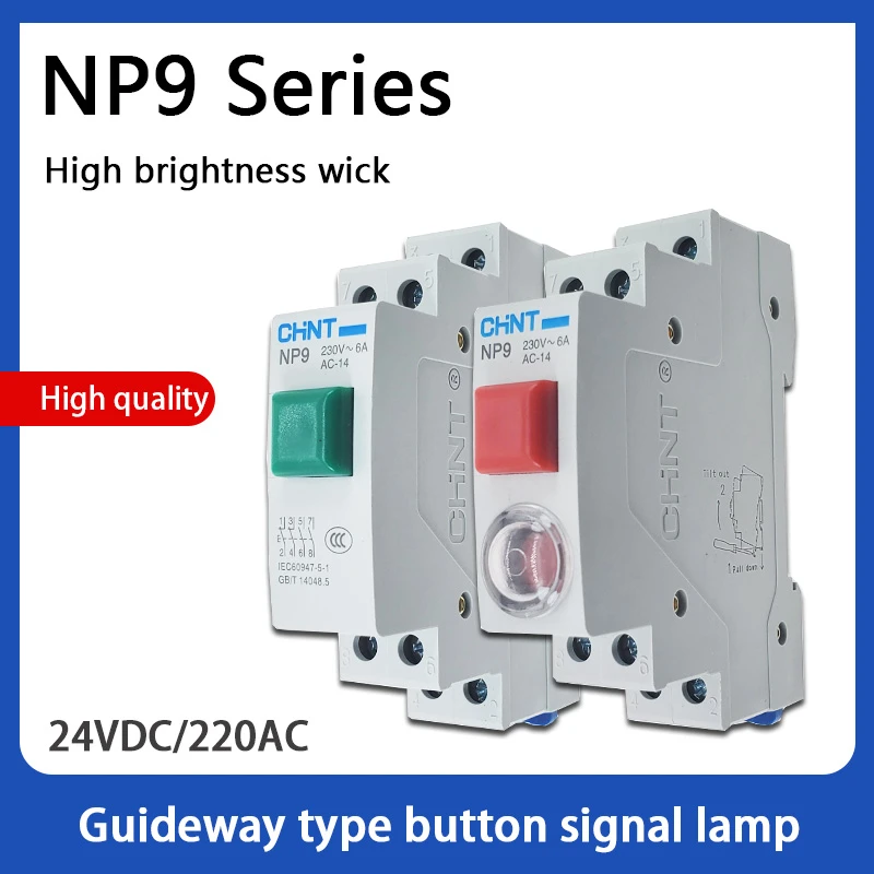 CHINT NP9 push button card DIN rail button switch reset with moving  Signal light LED 220V 2NO 2NC Pushbutton Switch 24V light switch smart