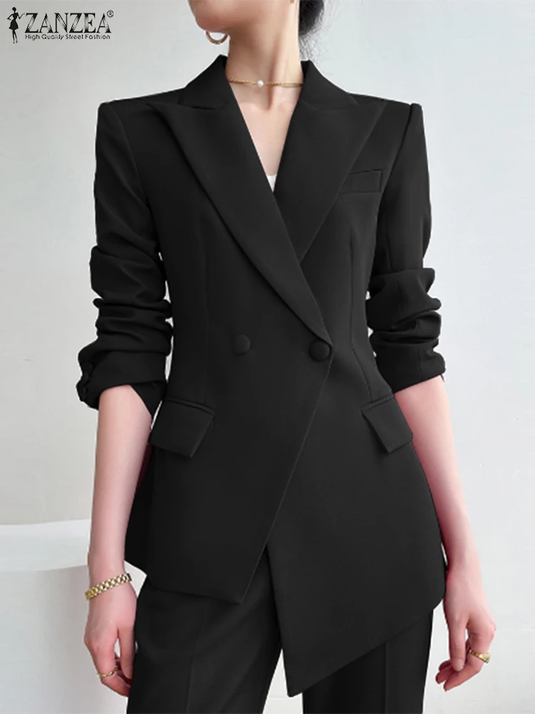

ZANZEA Fashion Irregular Hem Coats Women Casual Loose Blazer 2023 Autumn Long Sleeve Outerwears Elegant Collect Waist OL Jackets