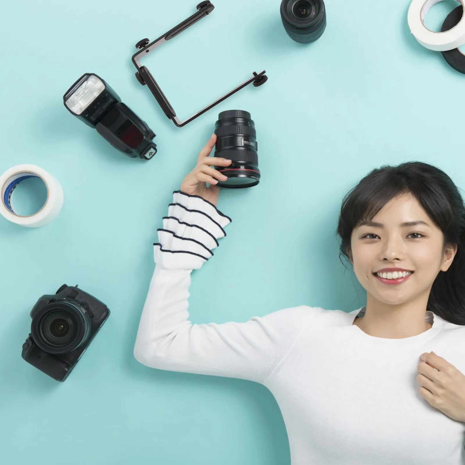 금속 L자형 카메라 브래킷 전문 플래시 라이트 홀더 삼각대 모노포드 DSLR 액세서리용 분리형 나사 구멍