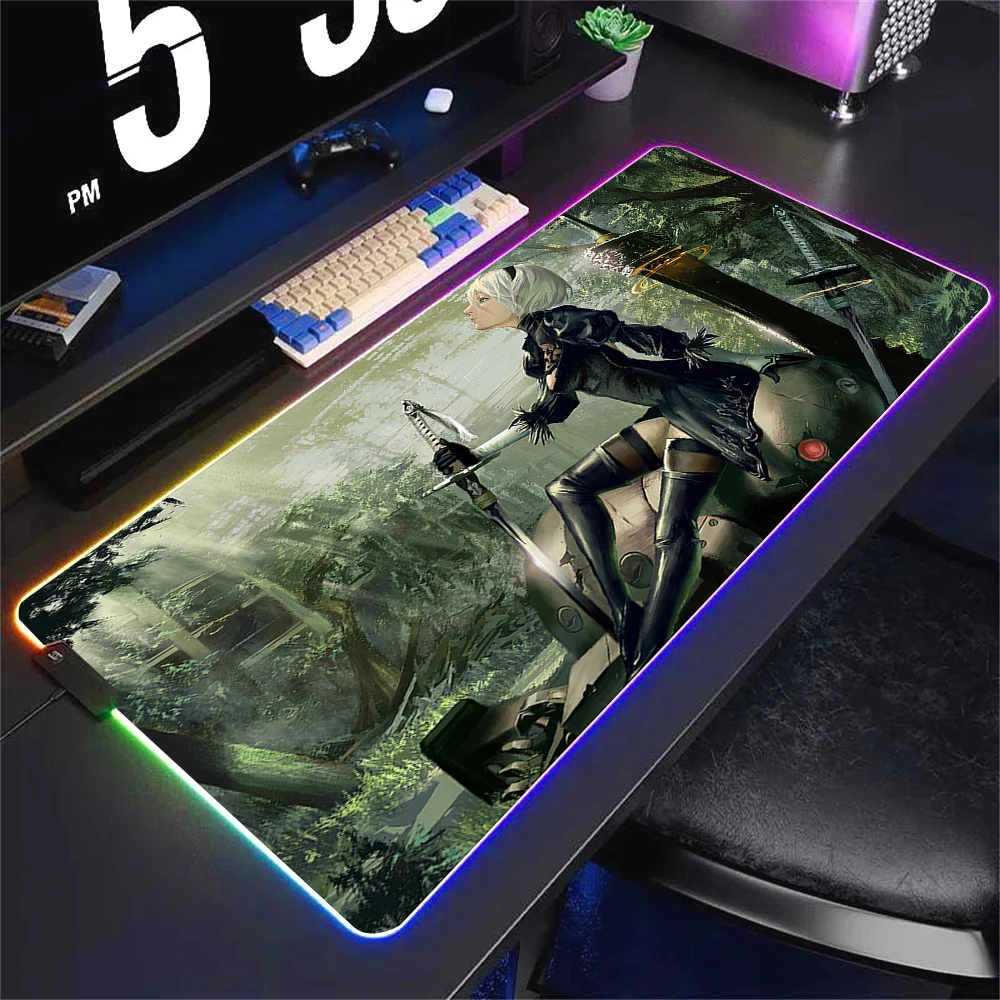 RGB NieR Automata XXL LED Backlit Gaming Deskmat - Large Cool Mouse Pad for Office and Gaming Setup