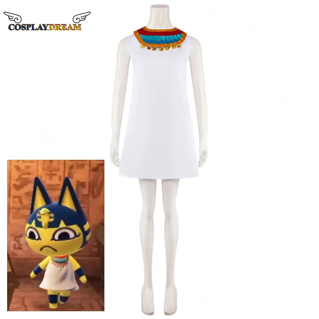 

Women White Dress Animal Crossing Ankha Zone Cosplay Costume Ankha Sleeveless Dress Halloween Halloween Carnival Party Dress
