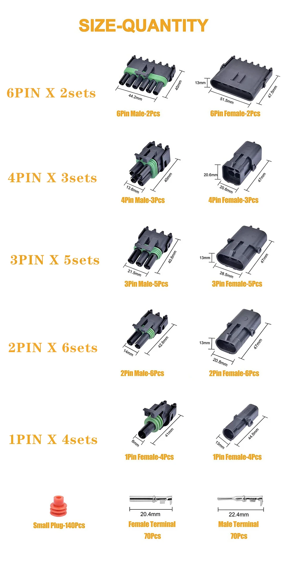 pces delphi conector de fio automotivo prova dwaterproof água pinos bloco terminal de cabo automático conector elétrico do carro fêmea macho