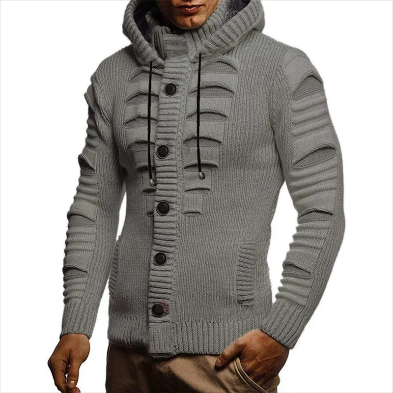 Plus Size Fashion 2021 Knitting Sweater Men Spring Autumn New Hollow Casual Slim Fit Grey Hooded Sweaters Male Winter Warm 5XL