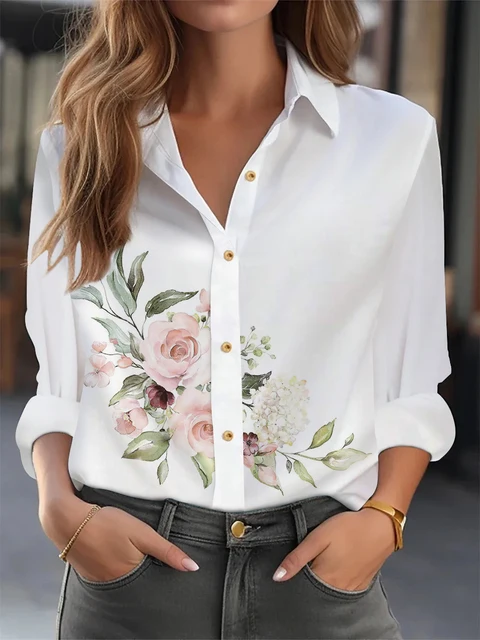 Chemisier ample élégant femme mode tempérament à manches longues femme chemise imprimé décontracté femme chemise haut de vacances 1
