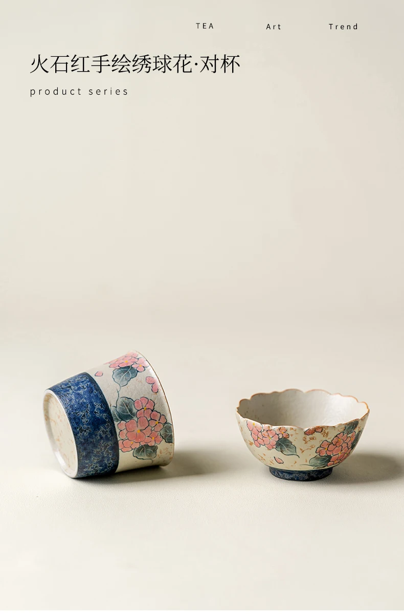 Description Picture 2 of itemBlue and white flint red hand-painted hydrangea master cup retro ceramic home tea cup kung fu tea set tea cup