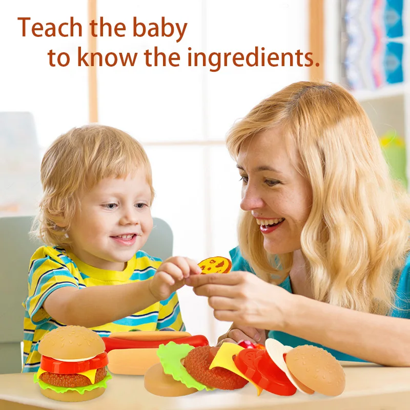 Simulation Food Kitchen Toys for Kids Pretend Play Cooking Toy Cookware Pot Hamburger Hot Dog Fries Parent-Child Interactive Toy 3