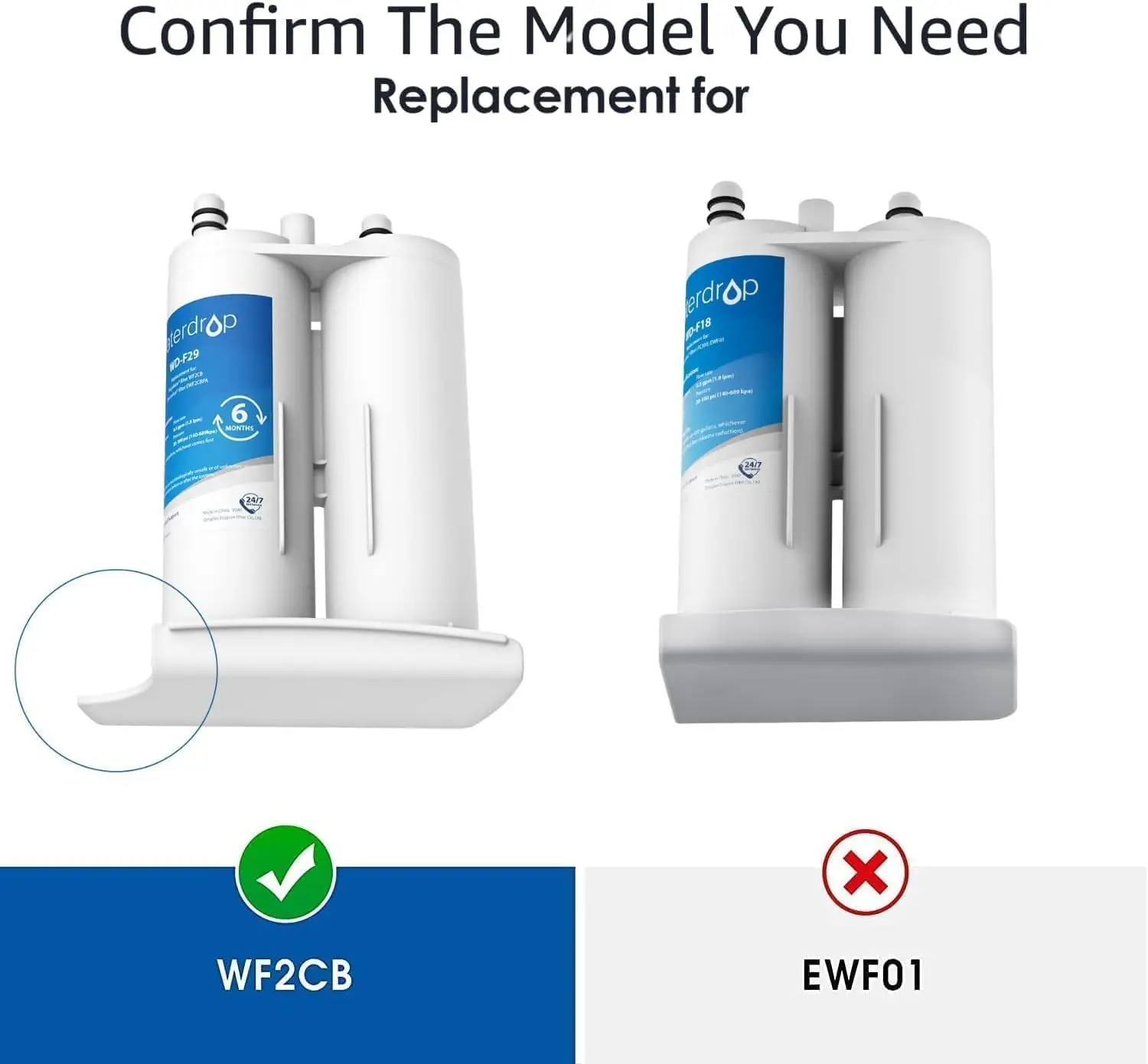 Waterdrop Refrigerator Water Filter Replacement For Frigdaire&reg; & Electrolux&reg; WF2CB&reg;, PureSource2&reg;, NGFC 2000, FC100, EWF2CBPA&reg;