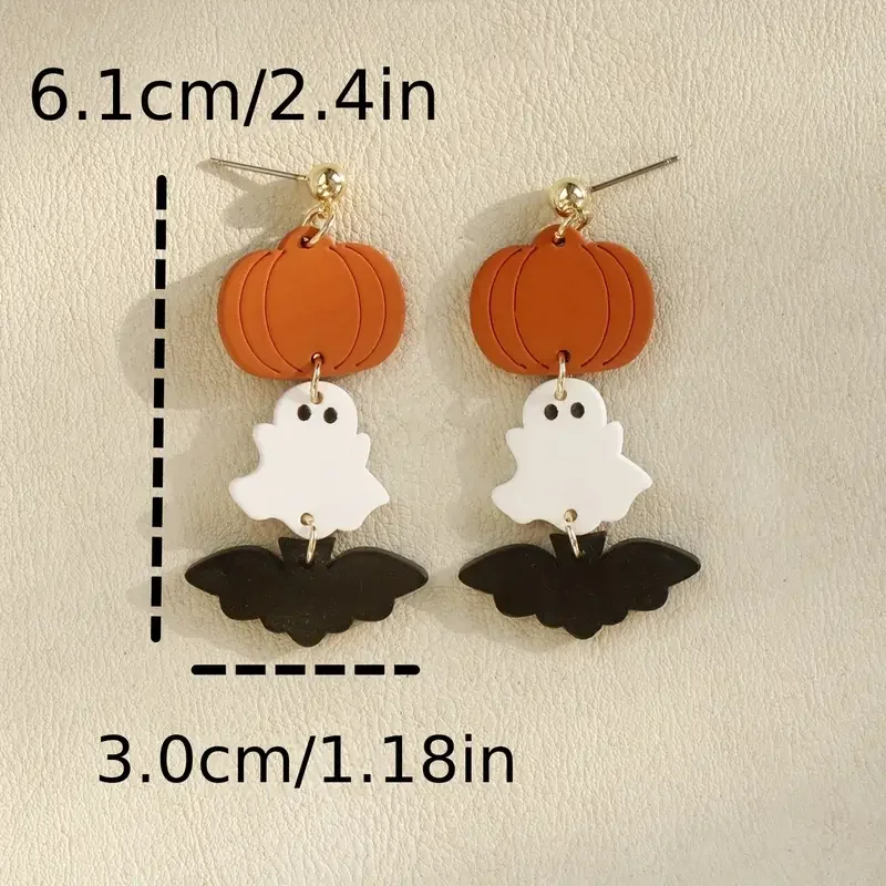 Halloween Ghost Bat Pumpkin Design Long Dangle Earrings for Women Cute Style Acrylic Trendy Party Jewelry Gifts
