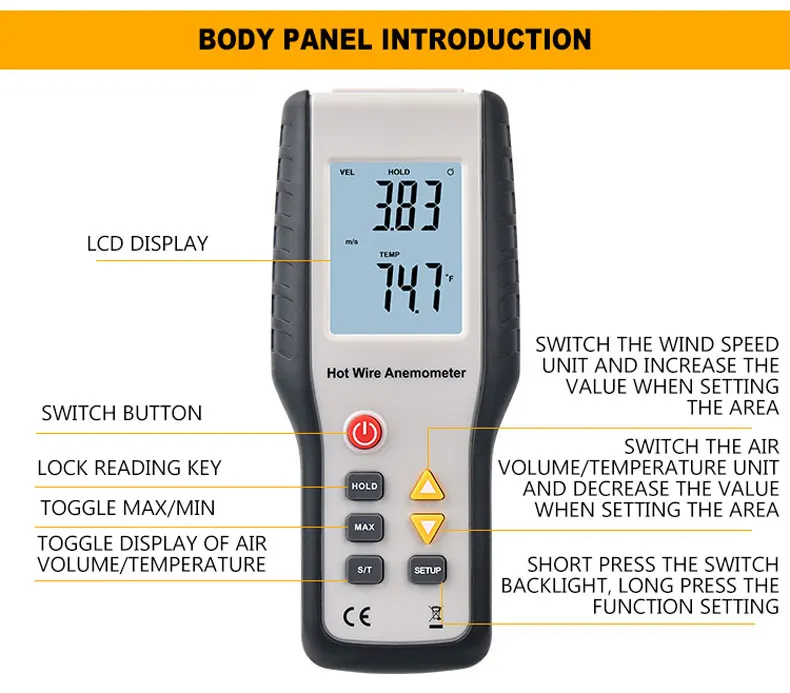 de medição à mão anemômetro temperatura do
