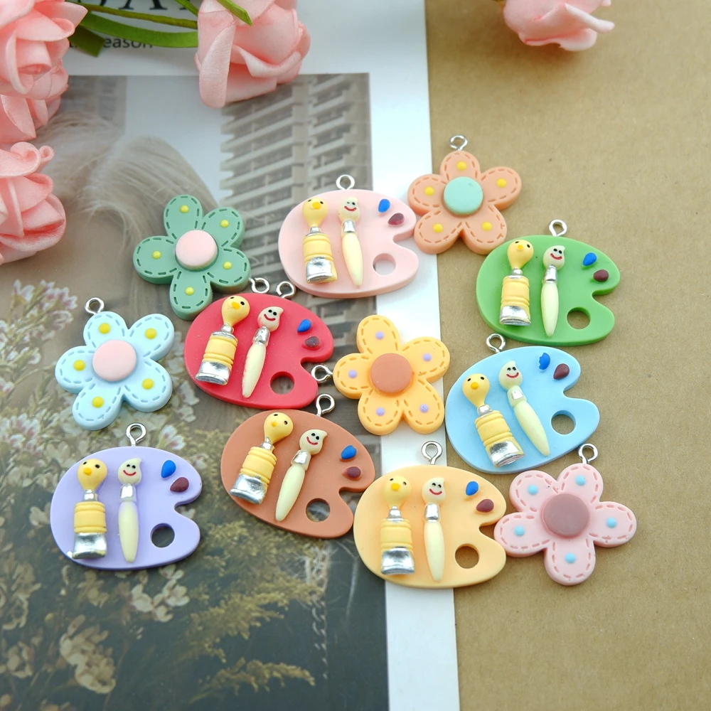 

Симпатичные Подвески для рисования цветов из смолы плоская спина, кабошон Браслеты ожерелье серьги изготовление аксессуаров DIY Ювелирные изделия Подвески