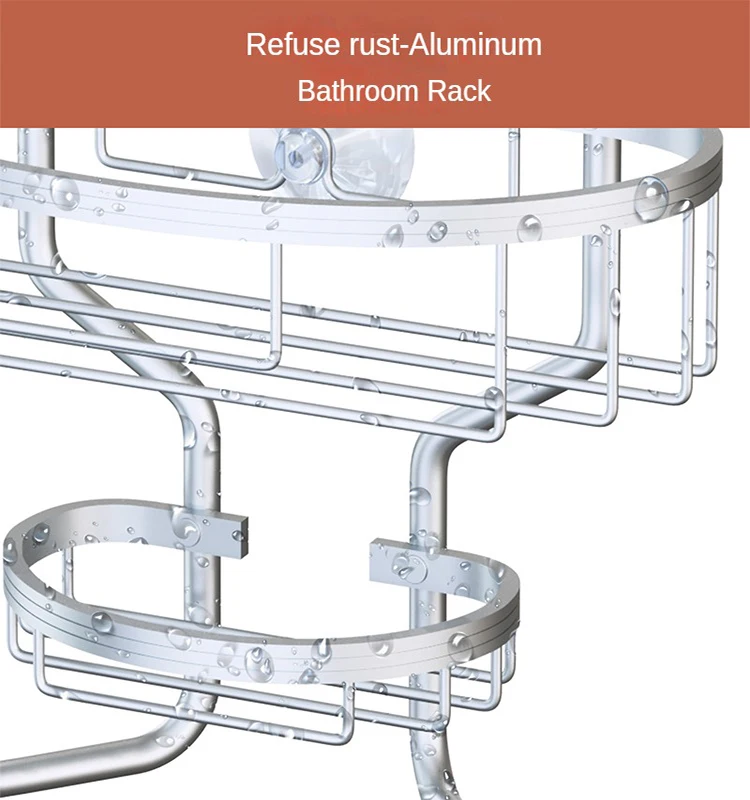 Description Picture 6 of itemShower Room Shelf With Hooks Bathroom Accessories Shower Caddy Hanging Rack Aluminum Wall Basket Shampoo Towel Storage Organizer