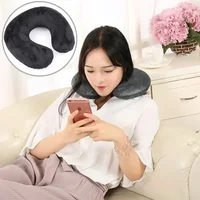 Solid Color U-Shaped Travel Pillow for Car, Air Flight, Office PVC Inflatable Neck Pillow, Color Short Plush Cover Cushion