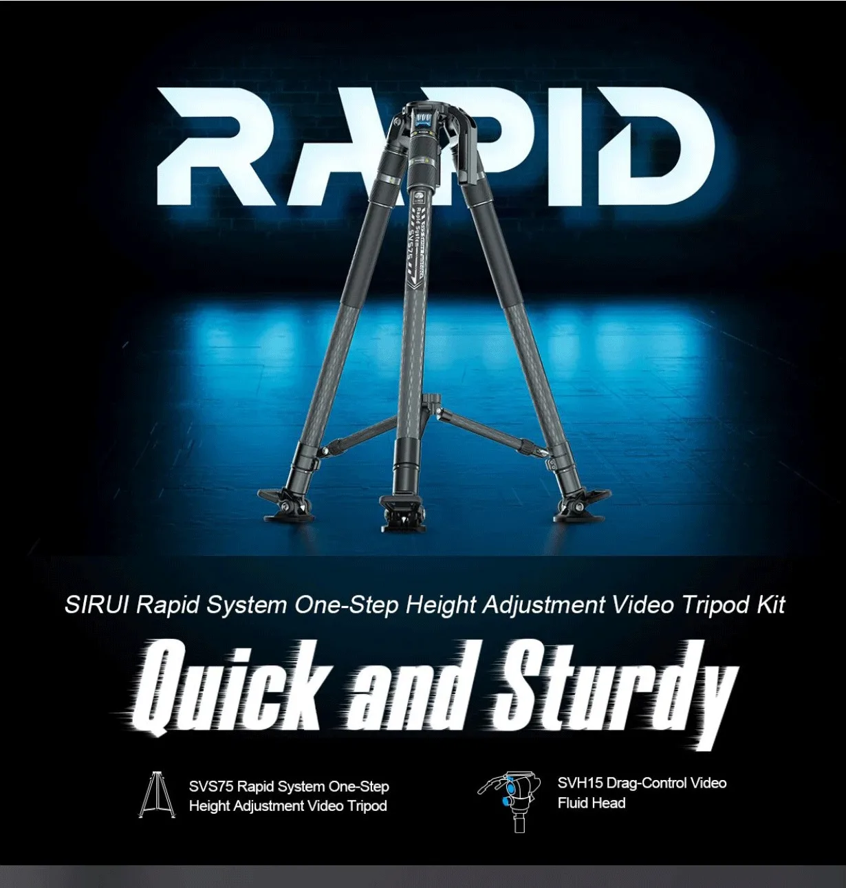 SIRUI SVS75 Rapid System One-Step Height Adjustment Carbon Fiber Tripod Lightwei