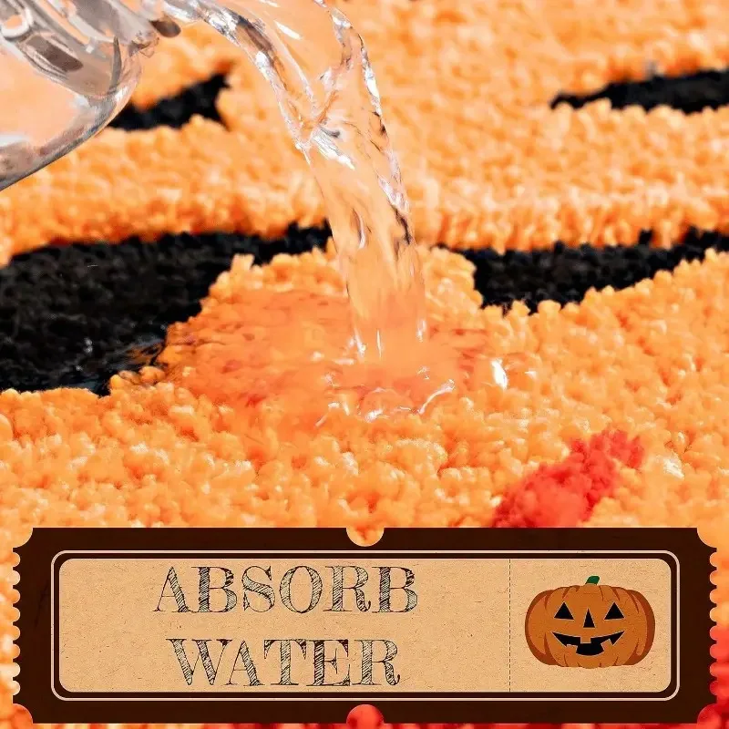 Halloween Pumpkin Bath Mat-Non-Slip, Washable & Absorbent Rug For Shower, Tub, And Home Decor-Cute Orange Fall Accent
