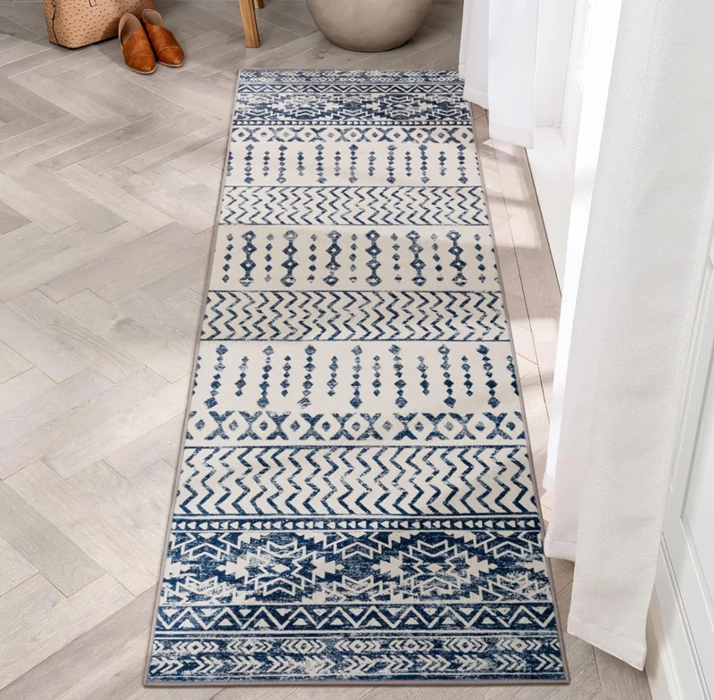 שטיח רץ גיאומטרי אתני עם מרקם לא מחליק וניתן לכביסה במגוון צבעים למטבח, מסדרון, מסדרון ועיצוב הבית