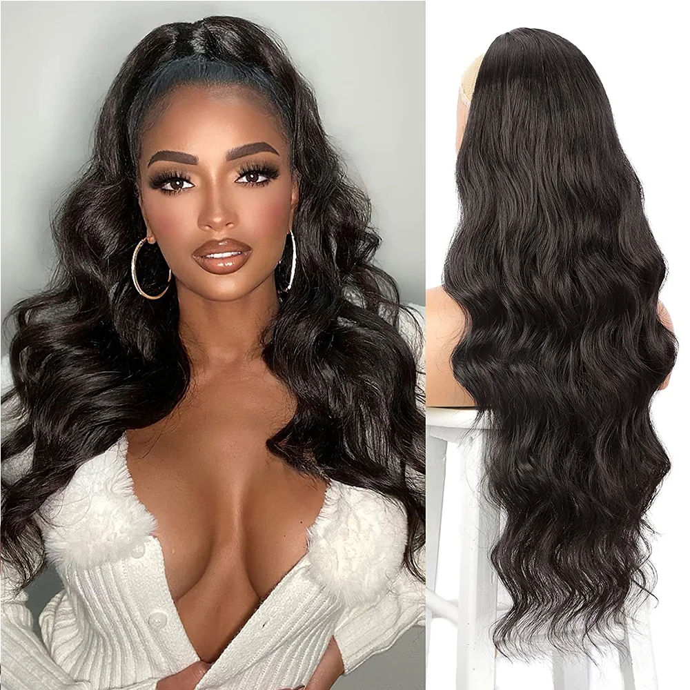 Body Wave Long Ponytail Extension Drawstring Wavy Ponytail Synthetic