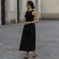 MUJER Black Pleated Long Dresses for Women Knitted Sleeveless Maxi Dress Woman Vintage Party Womens Dresses Spring Casual Dress - Image 2