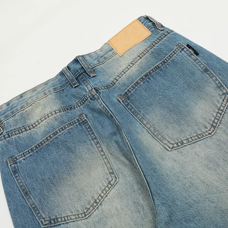 UPRAKF Pocket Jeans Straight-leg Distressed Denim Autumn Fashion Basic High Street Winter Pants Casual High Waist Wide Leg