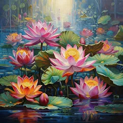 Lotus Flower DIY Oil Painting Kit - Home Decor Art Project - 65x65cm (A1)