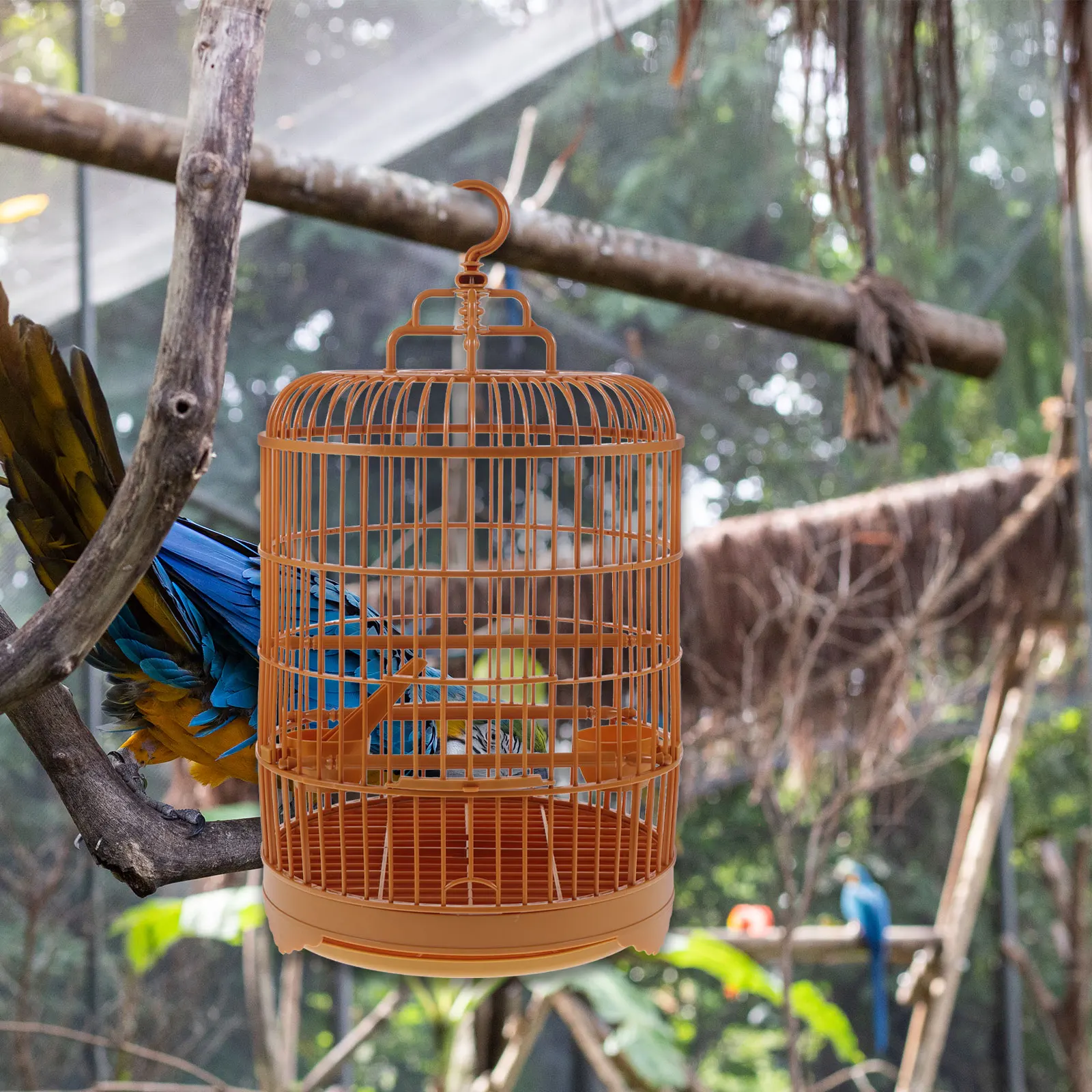 Bird Cage Hanging Bird Cage, Round Birdcages House Bird Carrier with Hook and Feeder for Small Birds Parrot Parakeets Finches