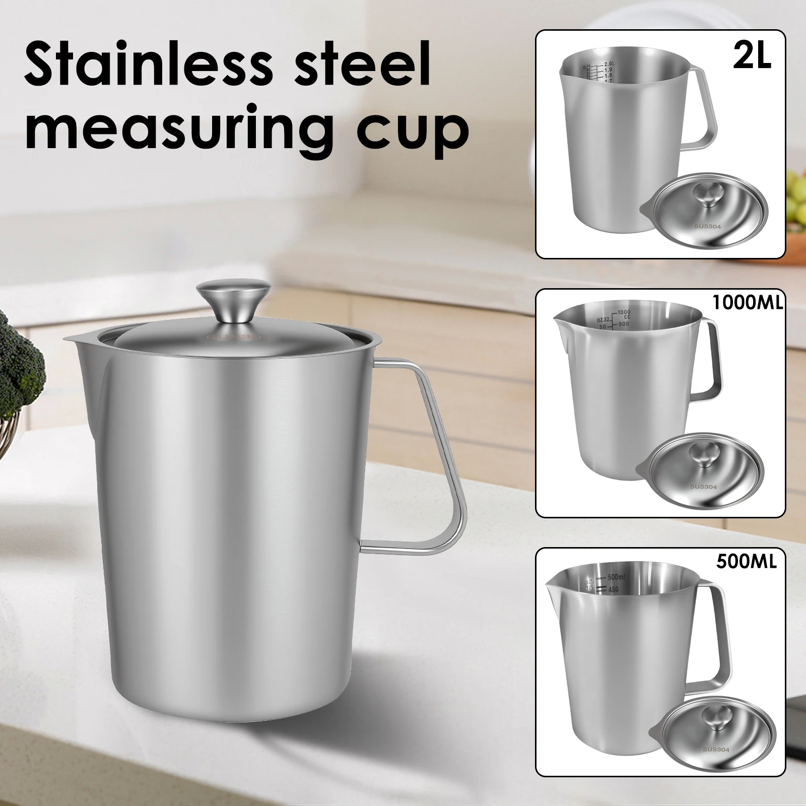 Stainless Steel Milk Frothing Jug With Handle and Lid Rust Proof Large ...