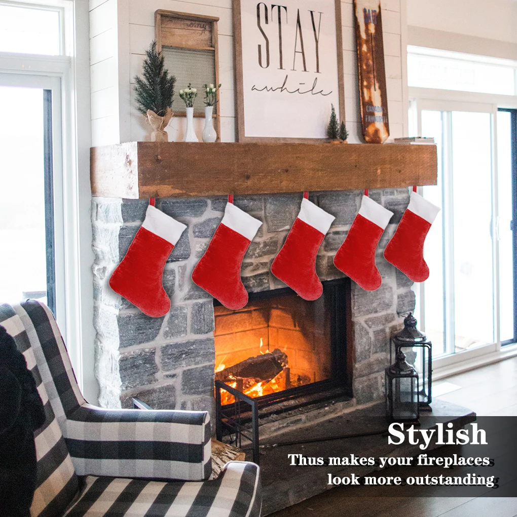 Christmas stockings 6Pcs plush hanging socks portable fireplace ornament Xmas tree decor large capacity for Christmas