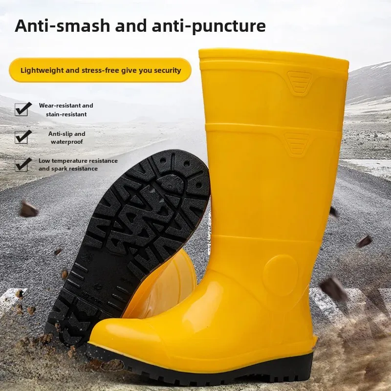 Bottes de pluie protection travail homme avec coque acier - Chaussures anti-écrasement anti-perforation