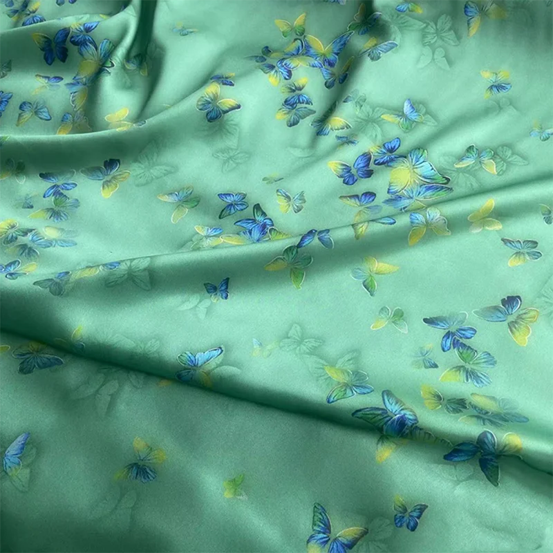 Silk Stretch Satin Fabric by the Yard, Skin Friendly, Soft Digital Printed Mulberry Silk Fabric, DIY Sewing, Summer, New, 19Momm
