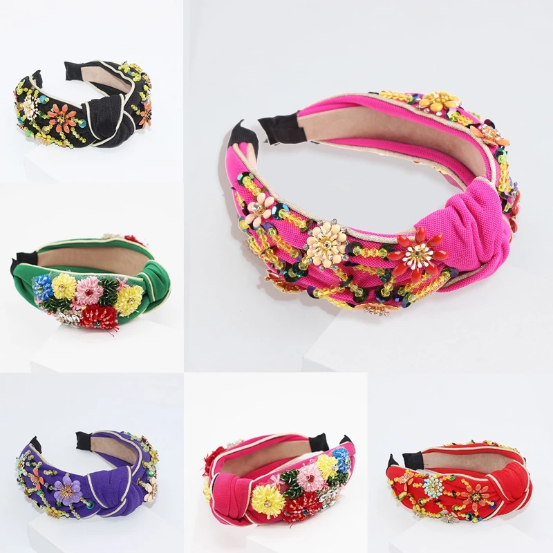 

A2ES богемный стиль, металлическая повязка на голову с кристаллами и цветочным принтом, блестки, ювелирные изделия из бисера,