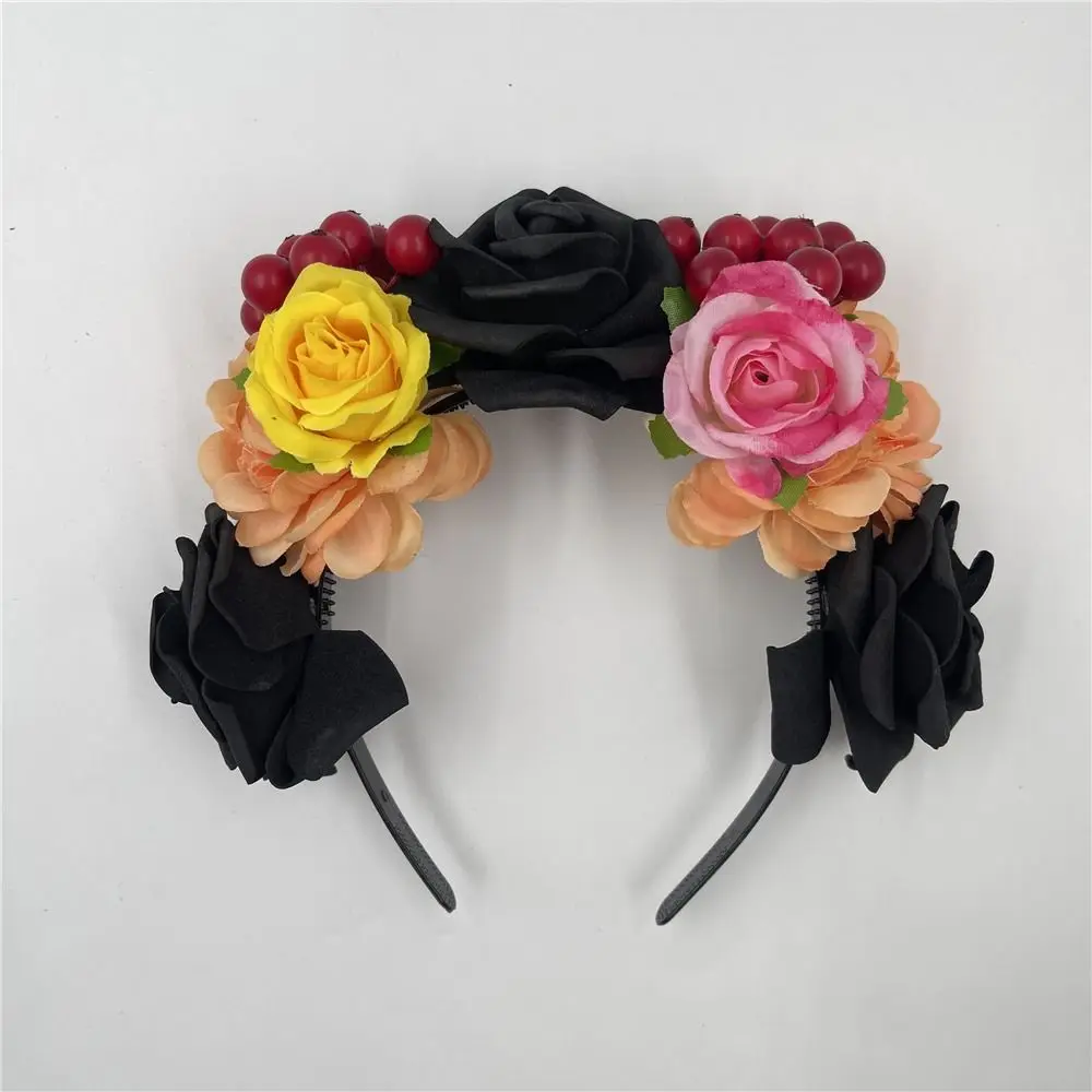 Mode Mexikanische Rose Blume Krone Stirnband Party Kostüm Foto Requisiten Tag der Toten Kopfschmuck Boho Halloween Kopfbedeckung für Frauen – Detail 18