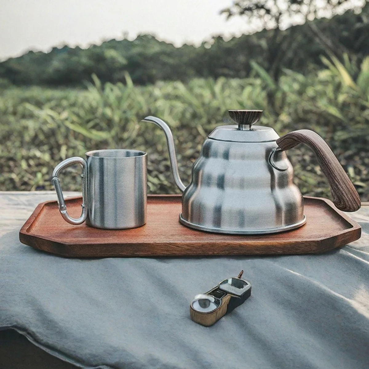 220/300ml Camping Travel Stainless Steel Cup Portable Coffee Tea Mug With Carabiner Handle Outdoor Hiking Drinkware