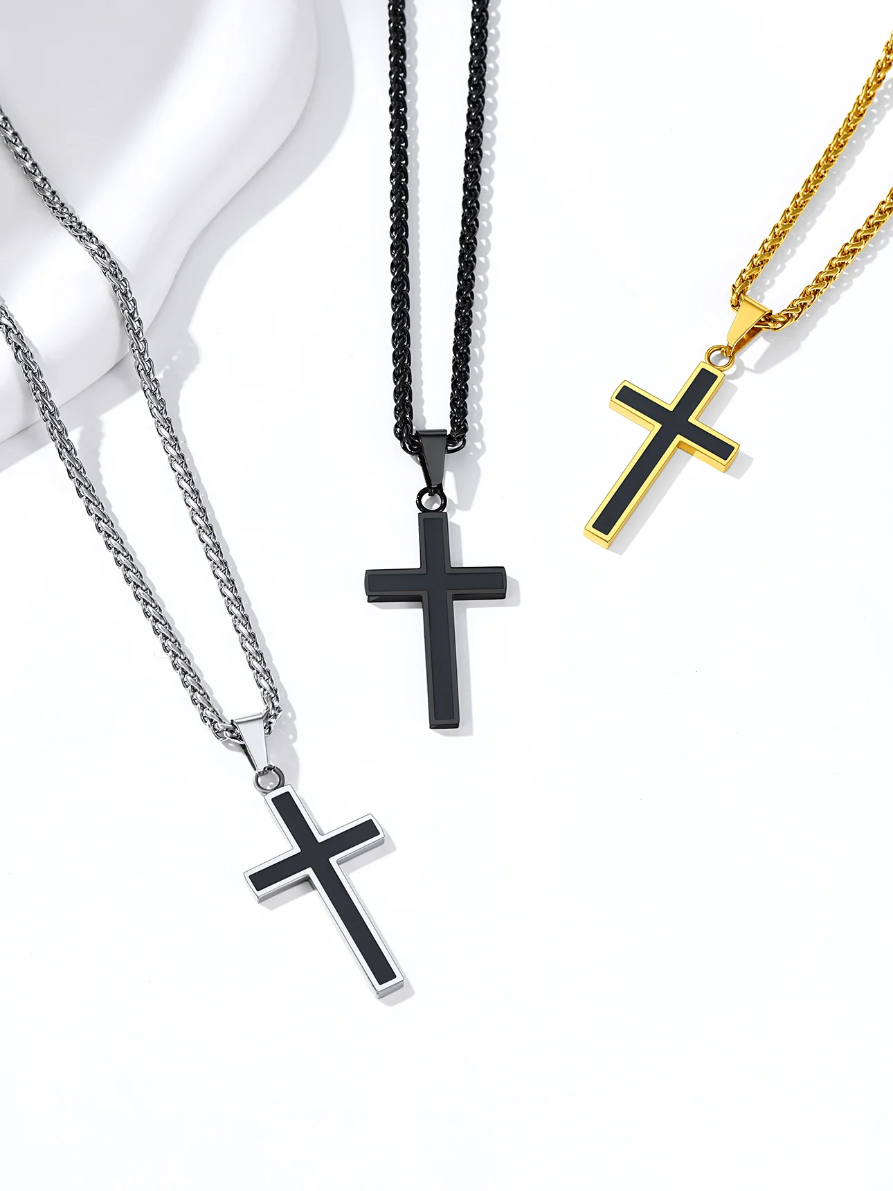 U7 Stainless Steel Cross Pendant Necklace for Men Woman Silver Gold Black Color Simple Religious Jewelry Gifts 22 Inches Chain