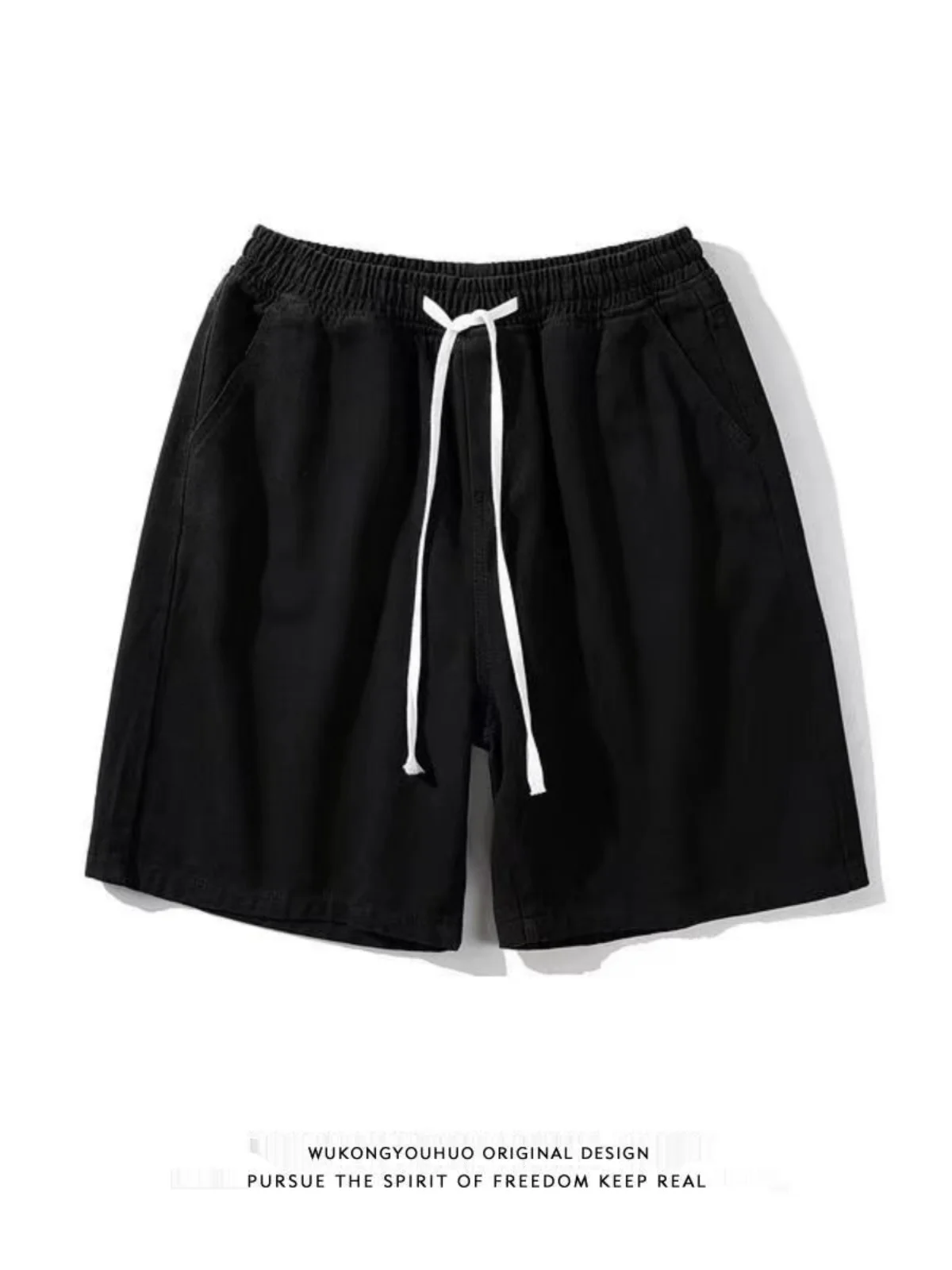 여름 얇은 신축성 있는 허리밴드 루즈핏 5인치 남성용 청반바지 패셔너블 캐주얼 스트레이트 레그 청반바지 청소년용