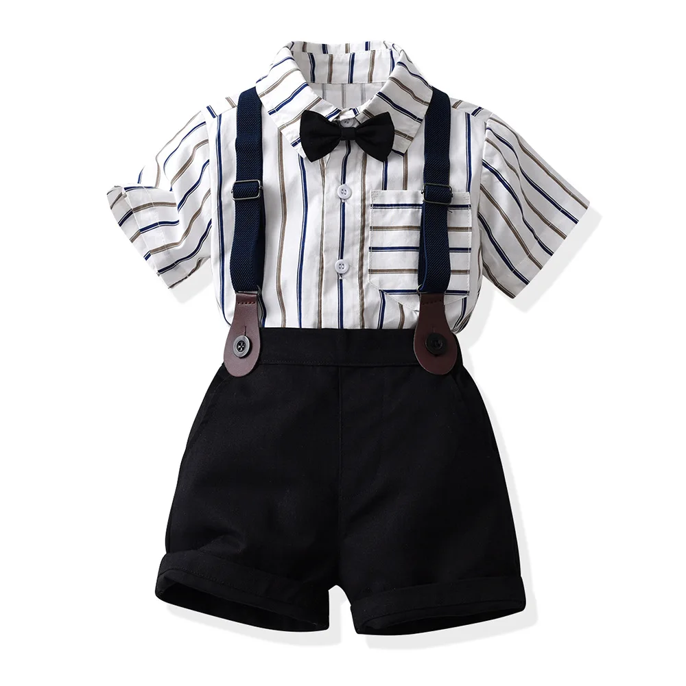 

1792 Spring and Summer Suit Children's Clothing Boy Baby Clothes Trend Striped Shirt and Shorts