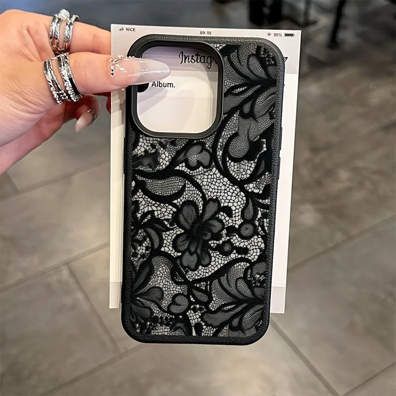 Elegant Lace Textured TPU Phone Case with Lychee Pattern
