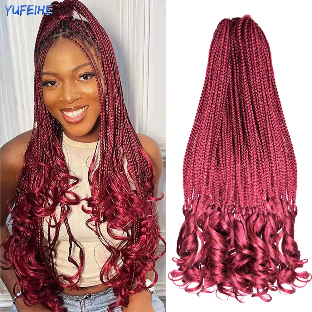 

French Curls Braiding Hair Synthetic Crochet Braiding Hair Extensions Pre Looped Box Braids with Curly Ends For Women Black