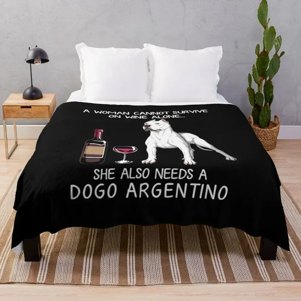 Dogo Argentino and Wine Funny Dog Throw Blanket Retro Warm Bedding for Bed Sofa Outdoor Travel Cover Sofa Carpet