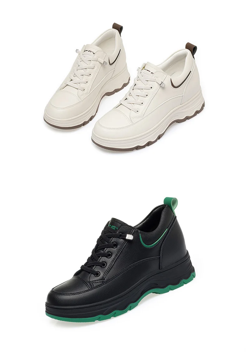Women Walking Shoes - Comfortable Chunky Casual Sneakers With Soft Leather Lace-Up Design