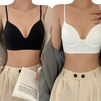 Deep U Shape Bras Breast Gathered Thin Shoulder Strap Invisible Bralette Backless Soft Steel Rings Anti-sagging Women Underwear 1