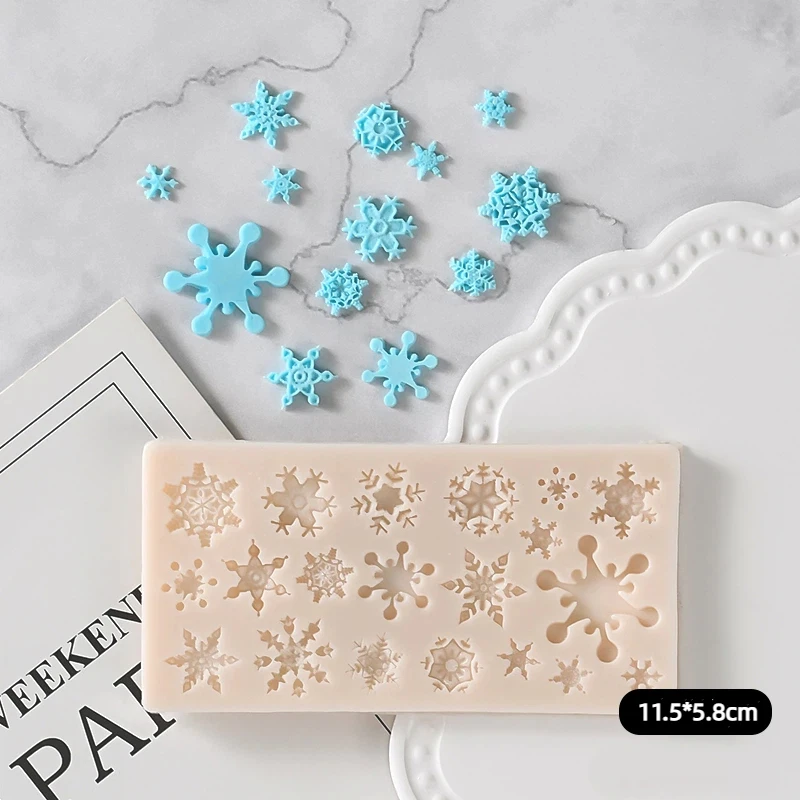 Mini Christmas Snowflake Porous Silicone Mold Sugar Cake Decor Chocolate Candy Baking Mold DIY Gypsum Ornament Snowflake Mold