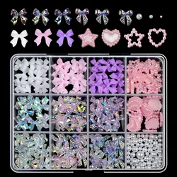 Elegant 3D Mixed Bowknot Pearl Heart Nail Charms & Resin Flower Rhinestones for DIY Nail Art Decorations (ZB132 - 2)